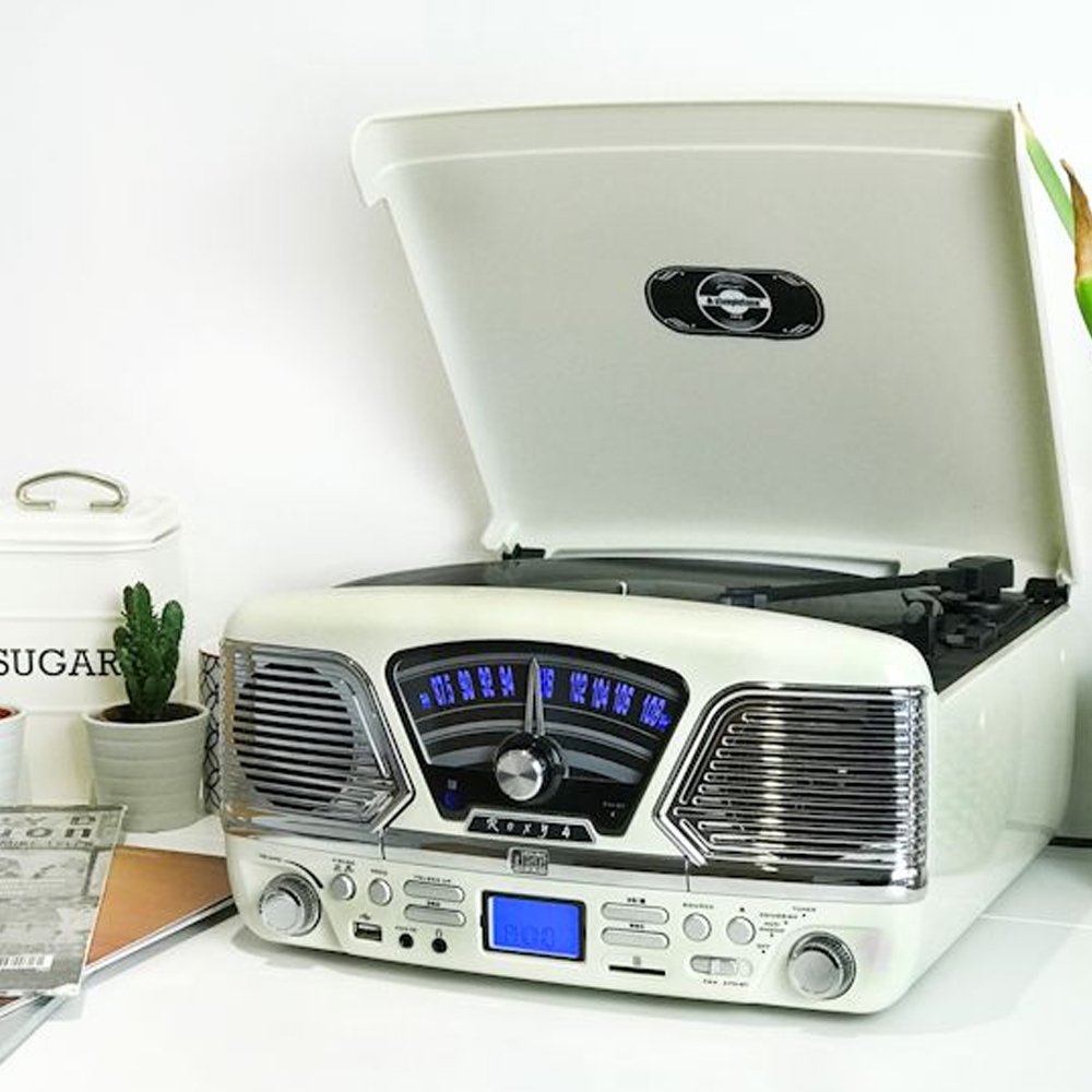 Steepletone Roxy 4 BT USB/CD Encode MP3/FM Radio Record Player (Cream)
