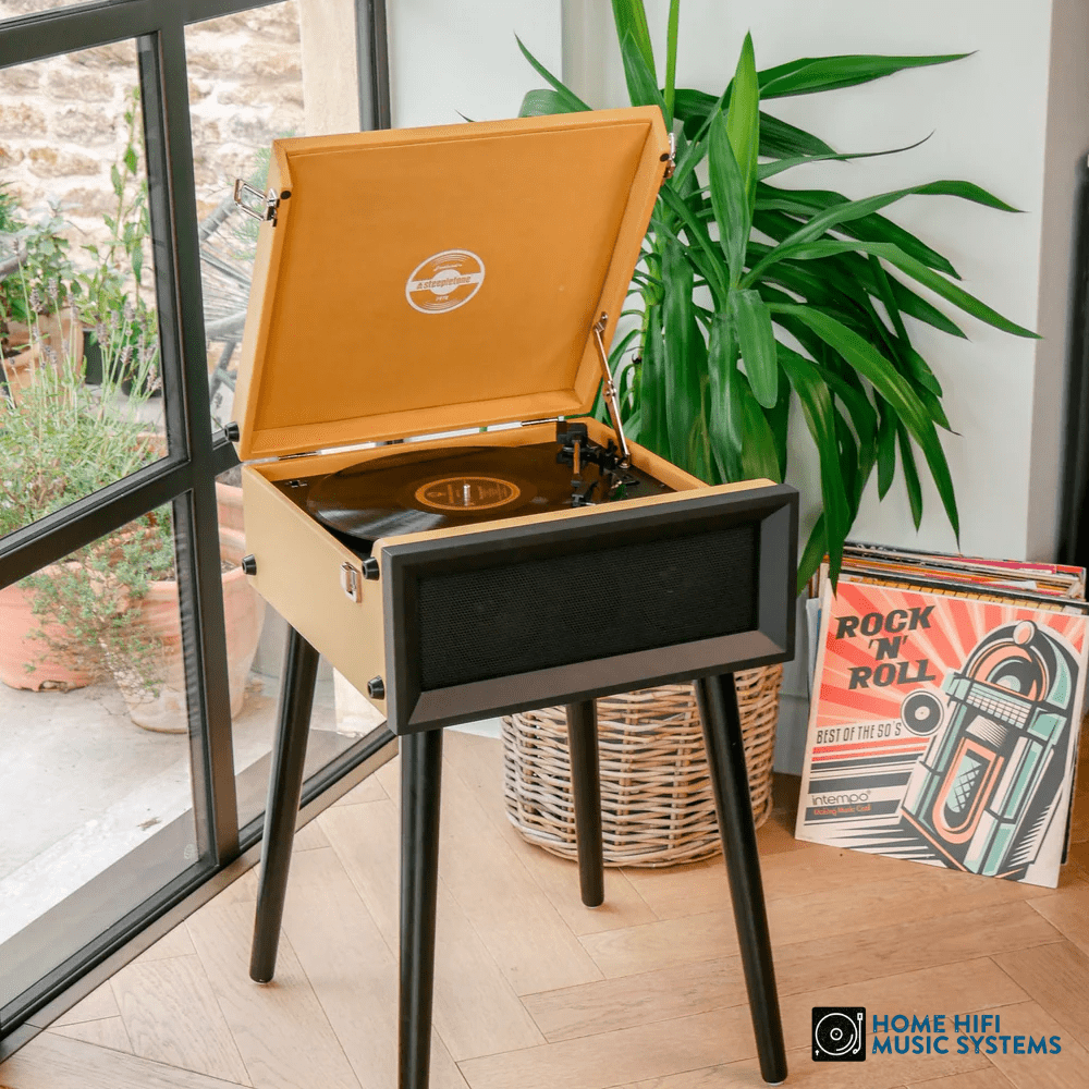 Steepletone SRP1R-XP Record Player 3–Speed 1970’s Style on Legs with Bluetooth Playback (Beige)