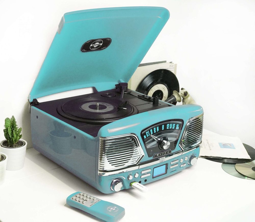 Steepletone Roxy 4 BT USB/CD Encode MP3/FM Radio Record Player (Blue)