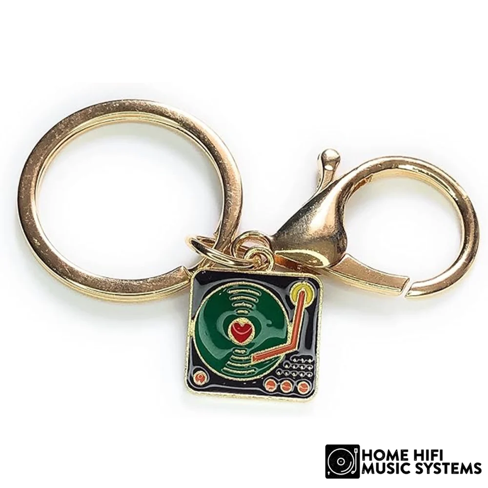 Gold Tone Record Player Keyring with Enamel Charm