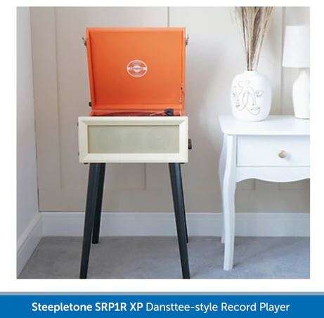 Steepletone SRP1R-XP Record Player 3–Speed 1970’s Style on Legs with Bluetooth Playback (Orange & Cream)
