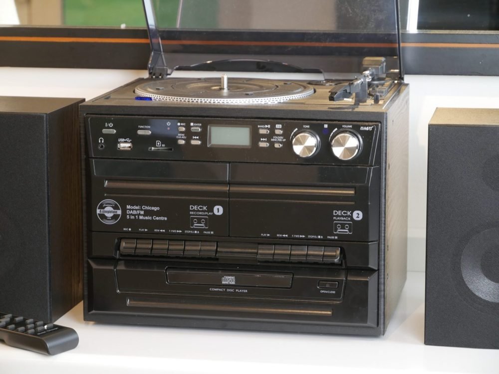 Steepletone Chicago 6-in-1 Recording Music System with Bluetooth, DAB+/FM Radio & Twin Cassette Decks (Black)