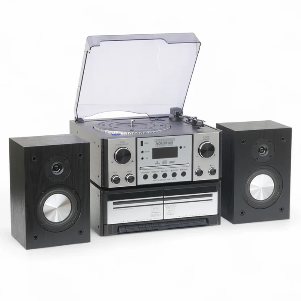 Steepletone Houston XP 6-in-1 Music System with CD Player Bluetooth DAB+/FM & USB Wireless Speakers (Silver & Black)
