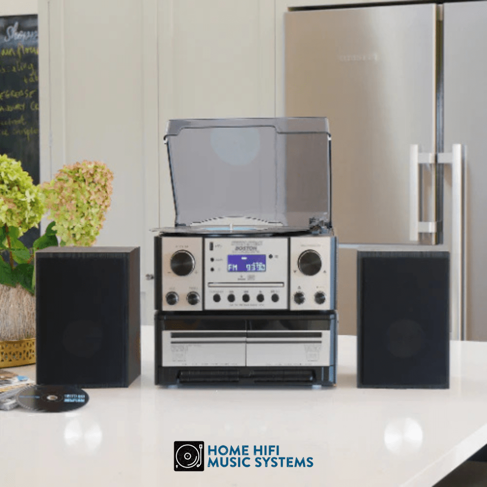 Steepletone Boston XP 5-in-1 Music System with CD Player Bluetooth Playback & USB Recording (Silver & Black)