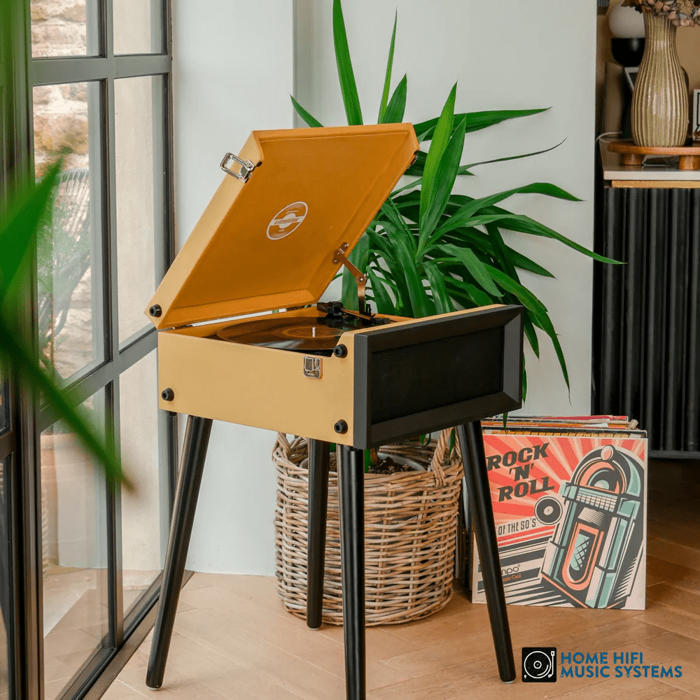 Steepletone SRP1R-XP Record Player 3–Speed 1970’s Style on Legs with Bluetooth Playback (Beige)