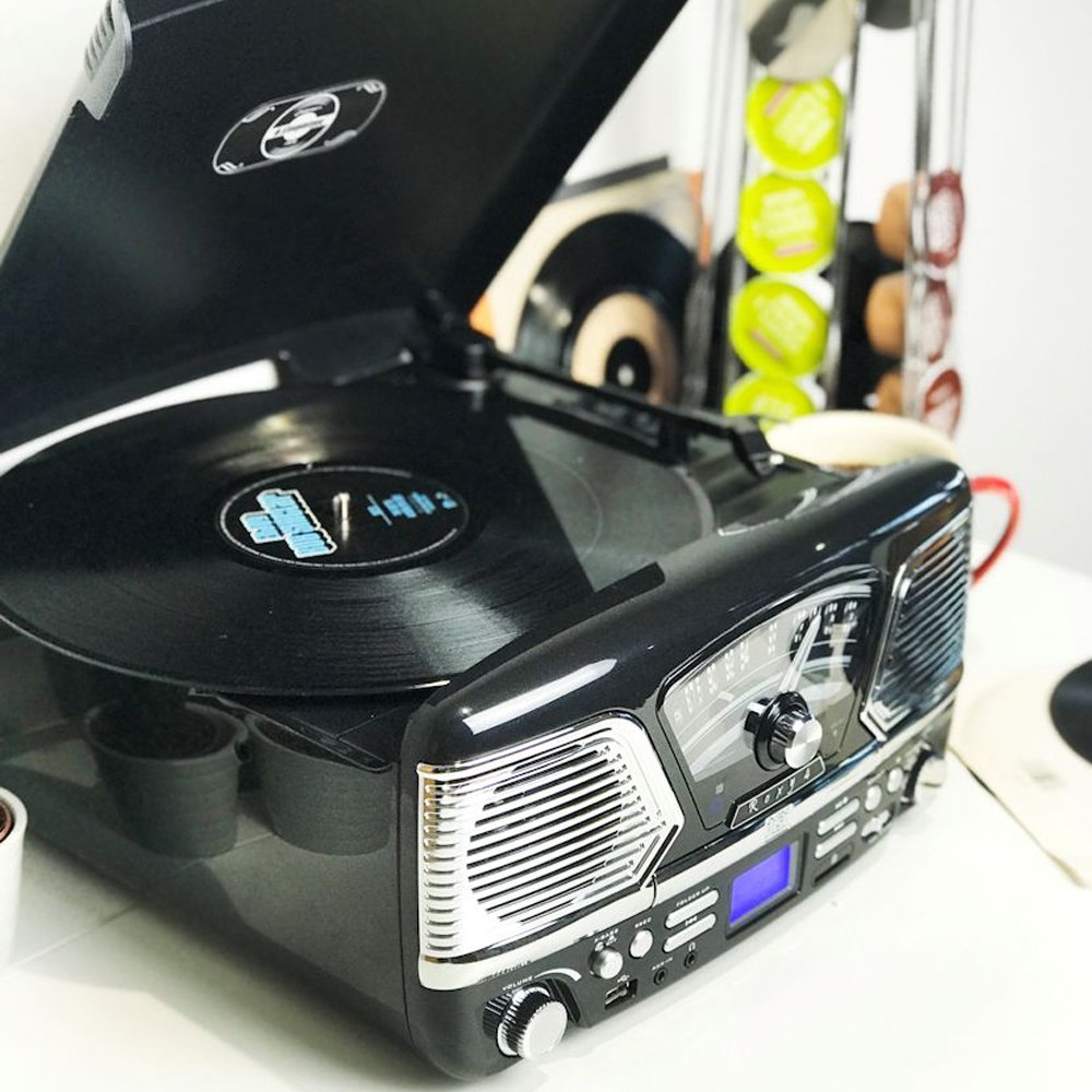 Steepletone Roxy 4 BT USB/CD Encode MP3/FM Radio Record Player (Black)