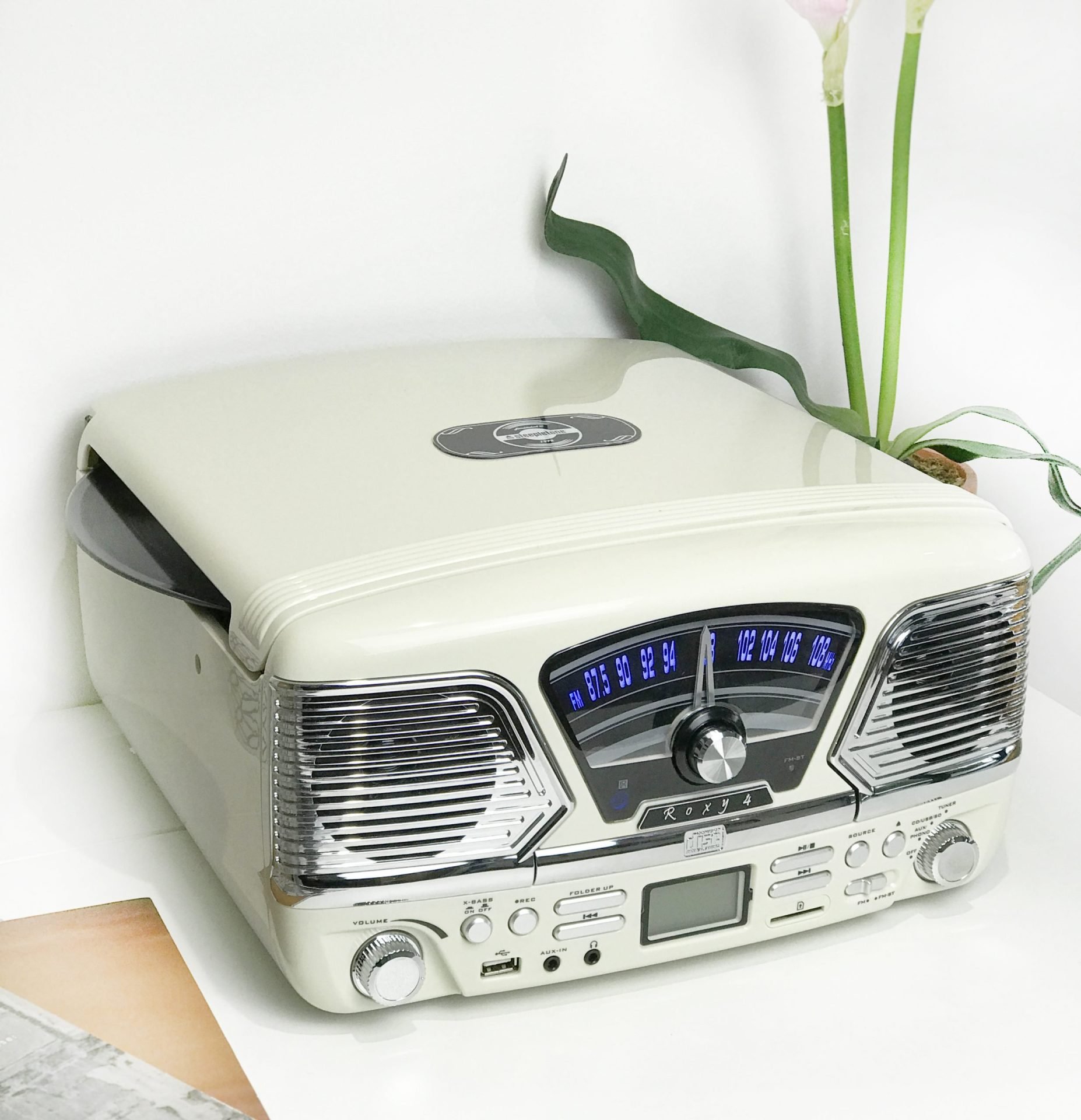 Steepletone Roxy 4 BT USB/CD Encode MP3/FM Radio Record Player (Cream)