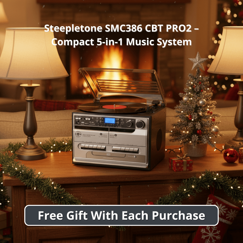 Steepletone SMC386 CBT PRO2 Compact Stand Alone 5-in-1 Music System with Bluetooth (Silver)