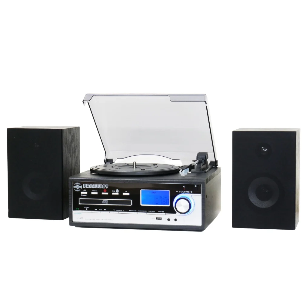 Steepletone Broadway MP3 Music System with Bluetooth, Vinyl, Radio DC and Aux playback and MP3 to SUB Encoding (Black)