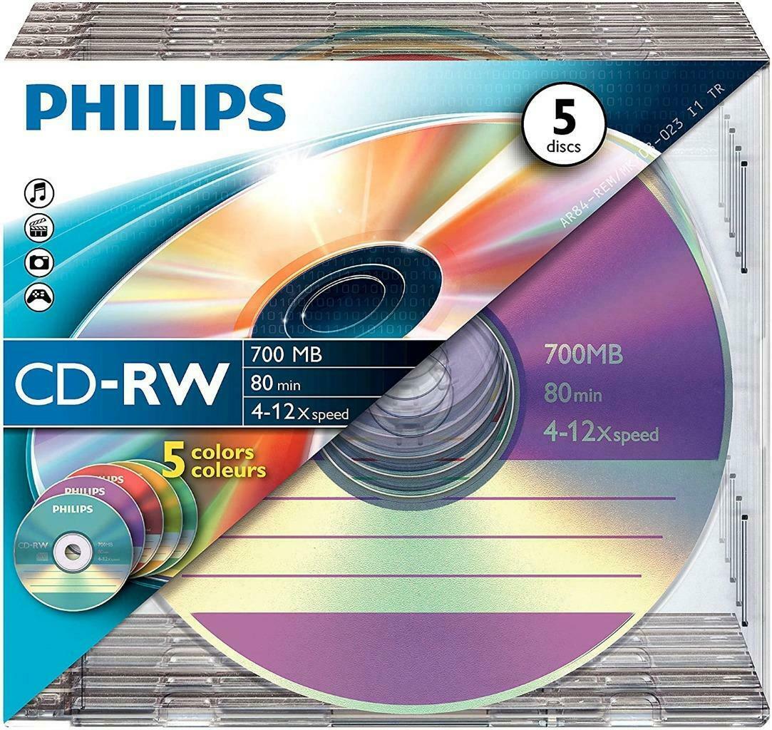 Philips CD-RW 700MB 4-12x Speed 80MIN Blank 5 pack