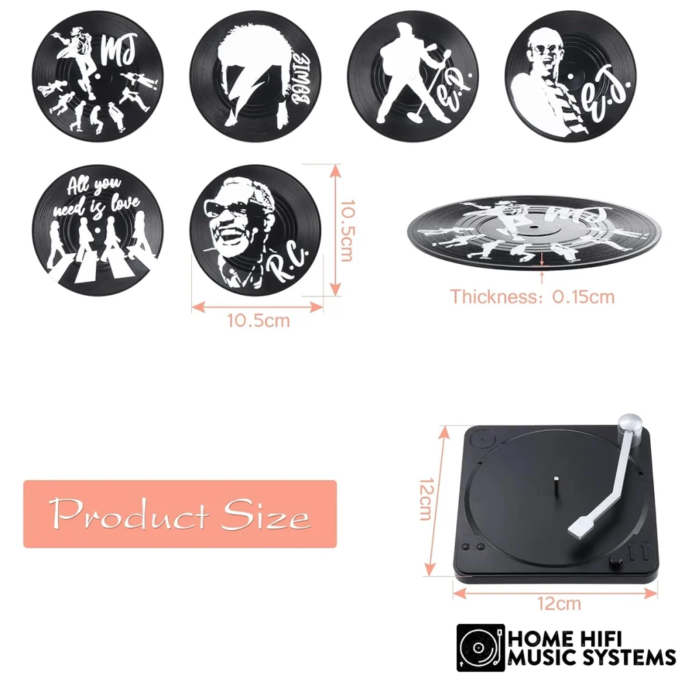 Vintage Vinyl Record Coasters �?6-Piece Retro Coaster Set with Holder for Music Lovers