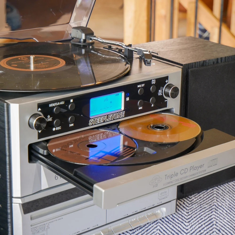 Steepletone Phoenix 6-in-1 High Powered Music System with Triple CD Player, Twin Cassette, MP3 Recording and Bluetooth Playback