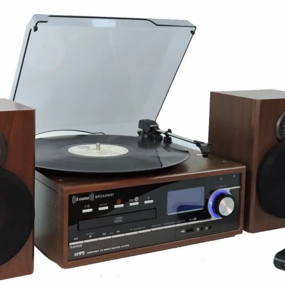 Steepletone Broadway MP3 Music System, with Bluetooth, Vinyl, Radio DC and Aux playback and MP3 to SUB Encoding (Dark Wood)