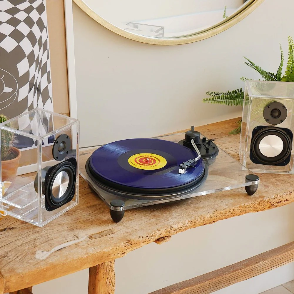 Steepletone SoHo Clear Professional Turntable Record Player with Wireless Bluetooth Speakers