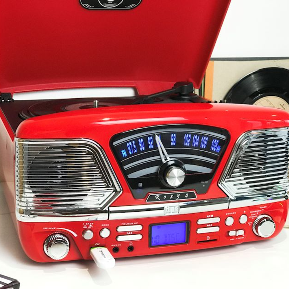 Steepletone Roxy 4 BT USB/CD Encode MP3/FM Radio Record Player (Red)