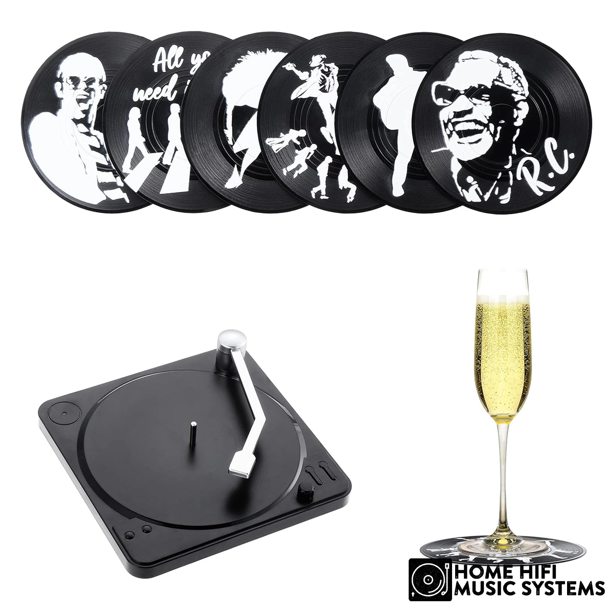 Vintage Vinyl Record Coasters �C 6-Piece Retro Coaster Set with Holder for Music Lovers