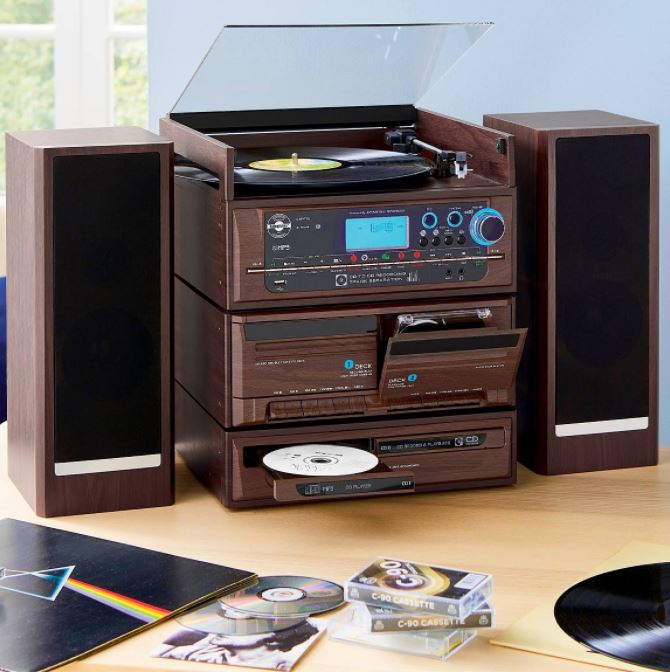 Steepletone CAPITOL 6-in-1 Modular Music System with Twin CD & Cassette �?CD/MP3 Recording �?Wood Effect