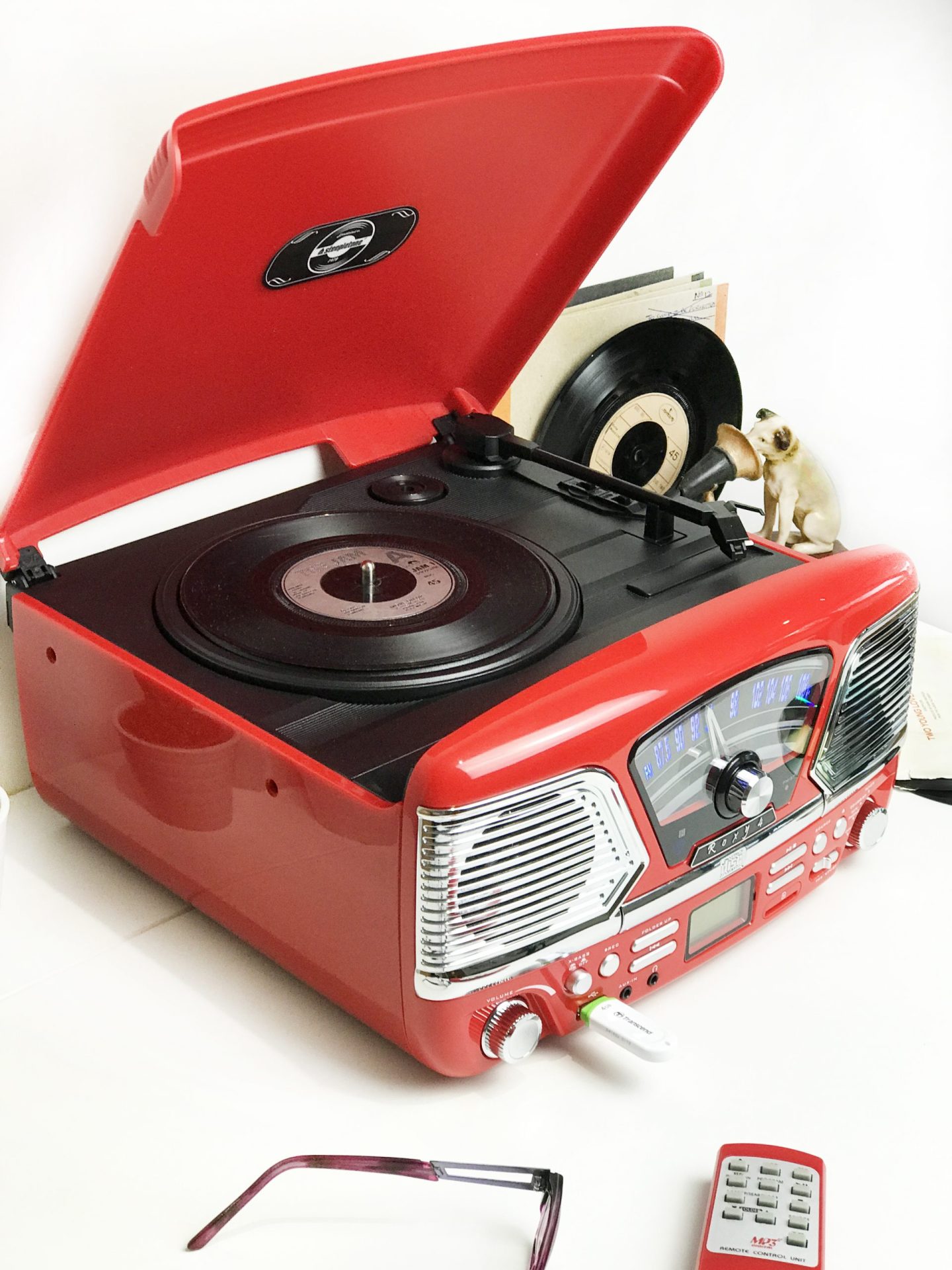 Steepletone Roxy 4 BT USB/CD Encode MP3/FM Radio Record Player (Red)