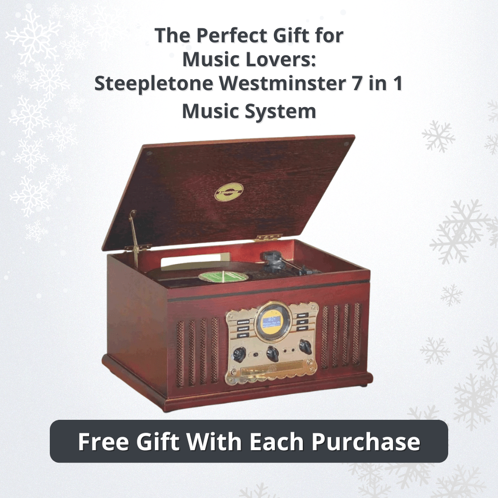 Steepletone Westminster 7 in 1 Bluetooth 3-Speed Nostalgia Record Player DAB+ FM Radio CD Player with Bluetooth