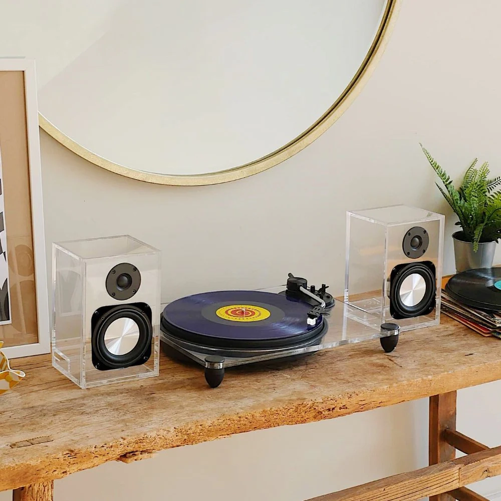 Steepletone SoHo Clear Professional Turntable Record Player with Wireless Bluetooth Speakers