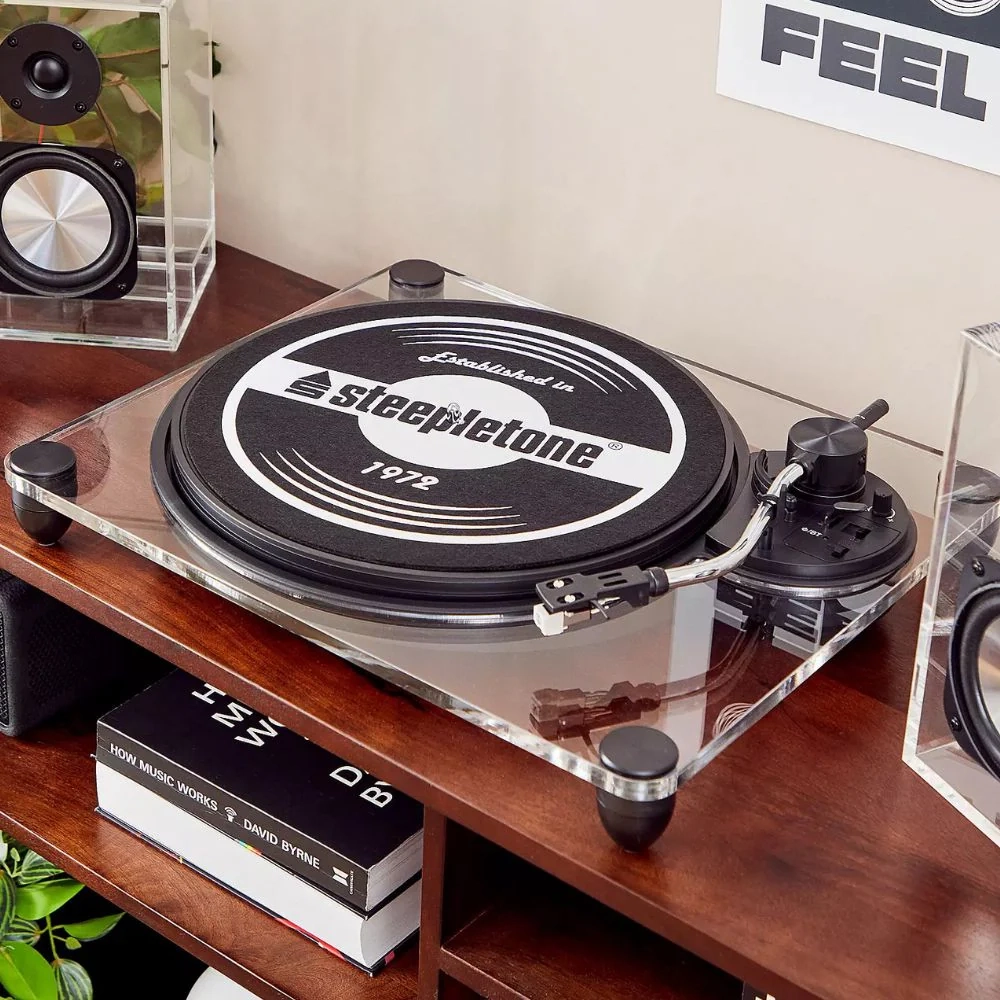 Steepletone SoHo Clear Professional Turntable Record Player with Wireless Bluetooth Speakers
