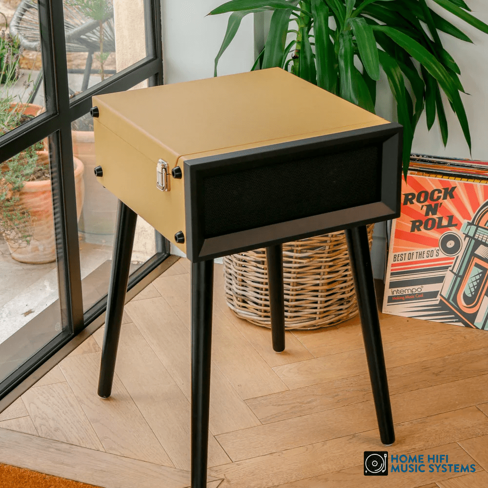 Steepletone SRP1R-XP Record Player 3–Speed 1970’s Style on Legs with Bluetooth Playback (Beige)