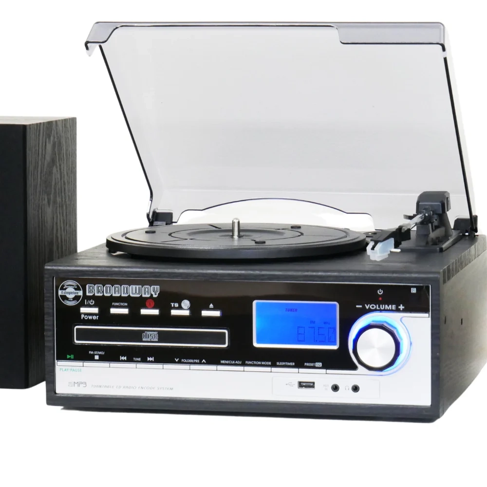 Steepletone Broadway MP3 Music System with Bluetooth, Vinyl, Radio DC and Aux playback and MP3 to SUB Encoding (Black)