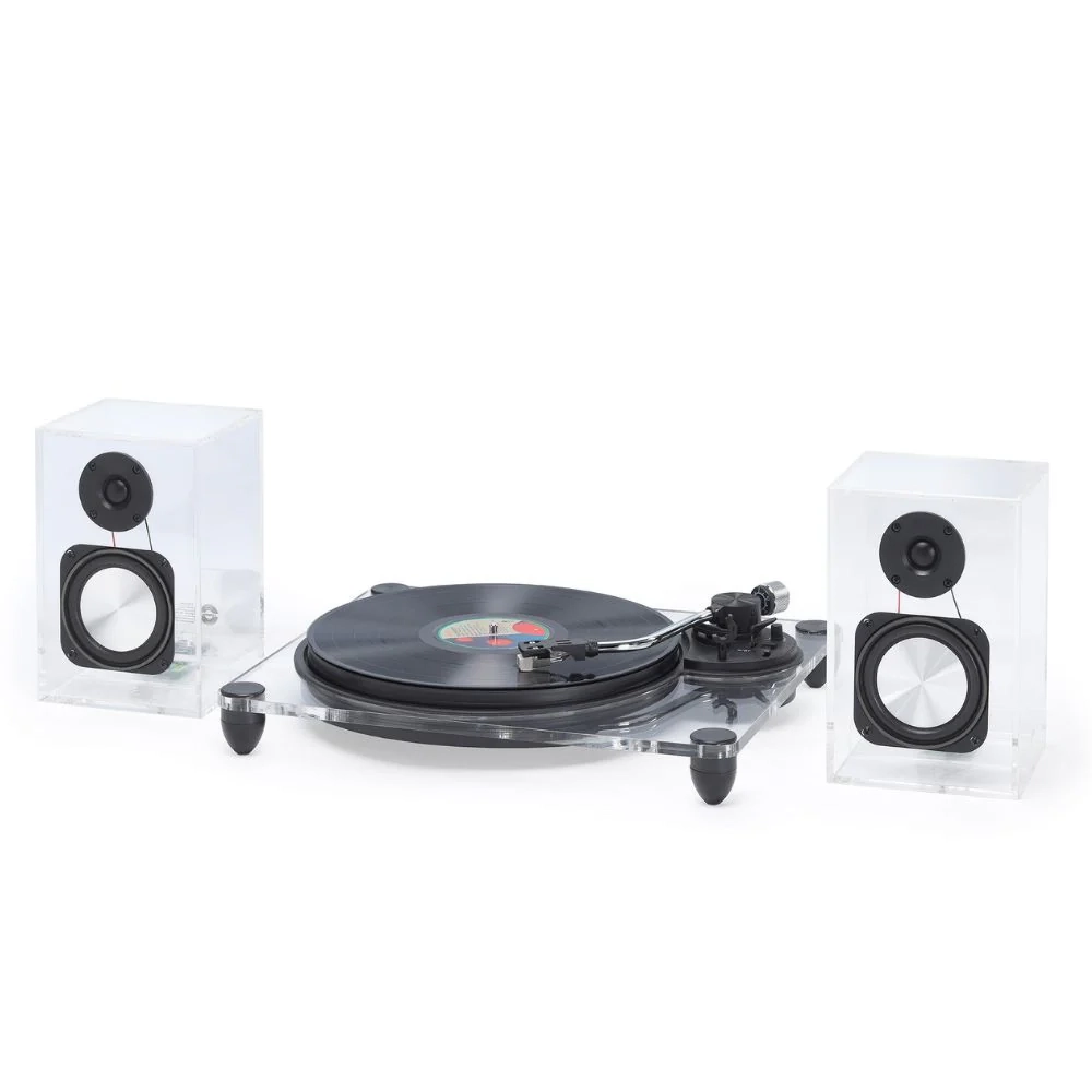 Steepletone SoHo Clear Professional Turntable Record Player with Wireless Bluetooth Speakers