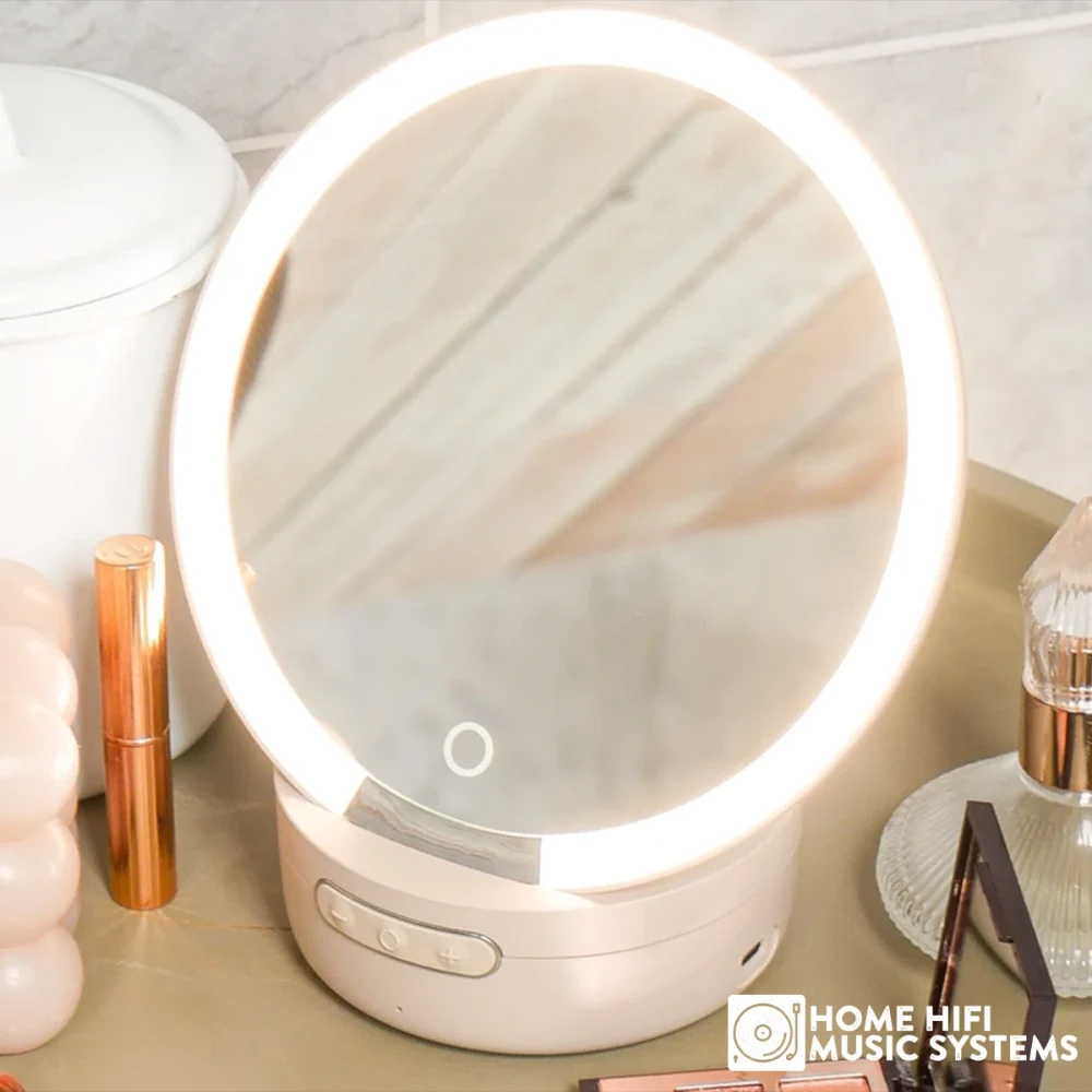 Steepletone Glow Mini Travel Makeup Mirror with Bluetooth Speaker & Ring Light