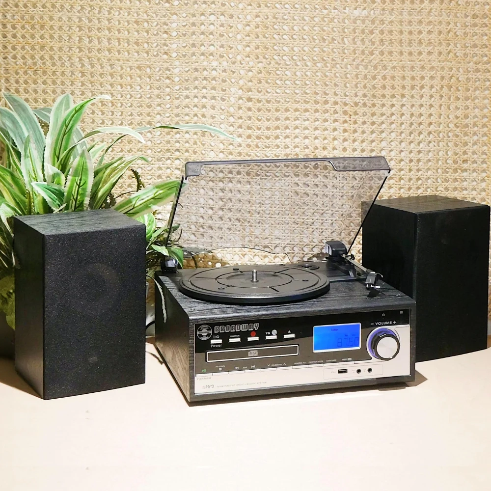 Steepletone Broadway MP3 Music System with Bluetooth, Vinyl, Radio DC and Aux playback and MP3 to SUB Encoding (Black)