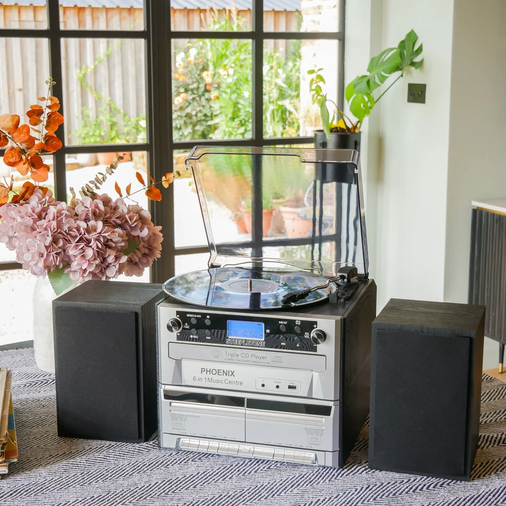Steepletone Phoenix 6-in-1 High Powered Music System with Triple CD Player, Twin Cassette, MP3 Recording and Bluetooth Playback