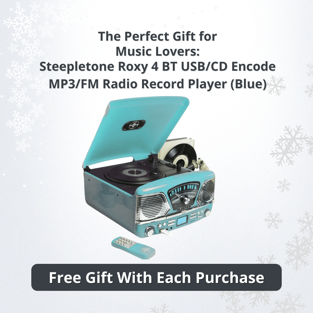Steepletone Roxy 4 BT USB/CD Encode MP3/FM Radio Record Player (Blue)