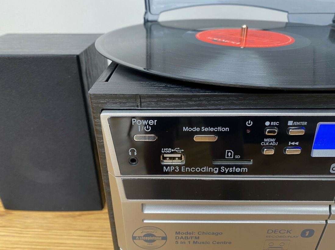 Steepletone Chicago 6-in-1 Recording Music System with Bluetooth, DAB+/FM Radio & Twin Cassette Decks (Silver)